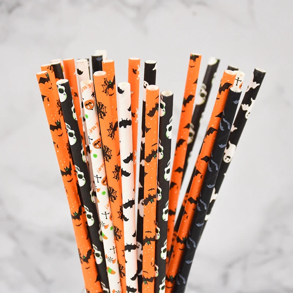 100pcs Halloween Paper Straws  - đánh giá và giá Home Bar Supplies